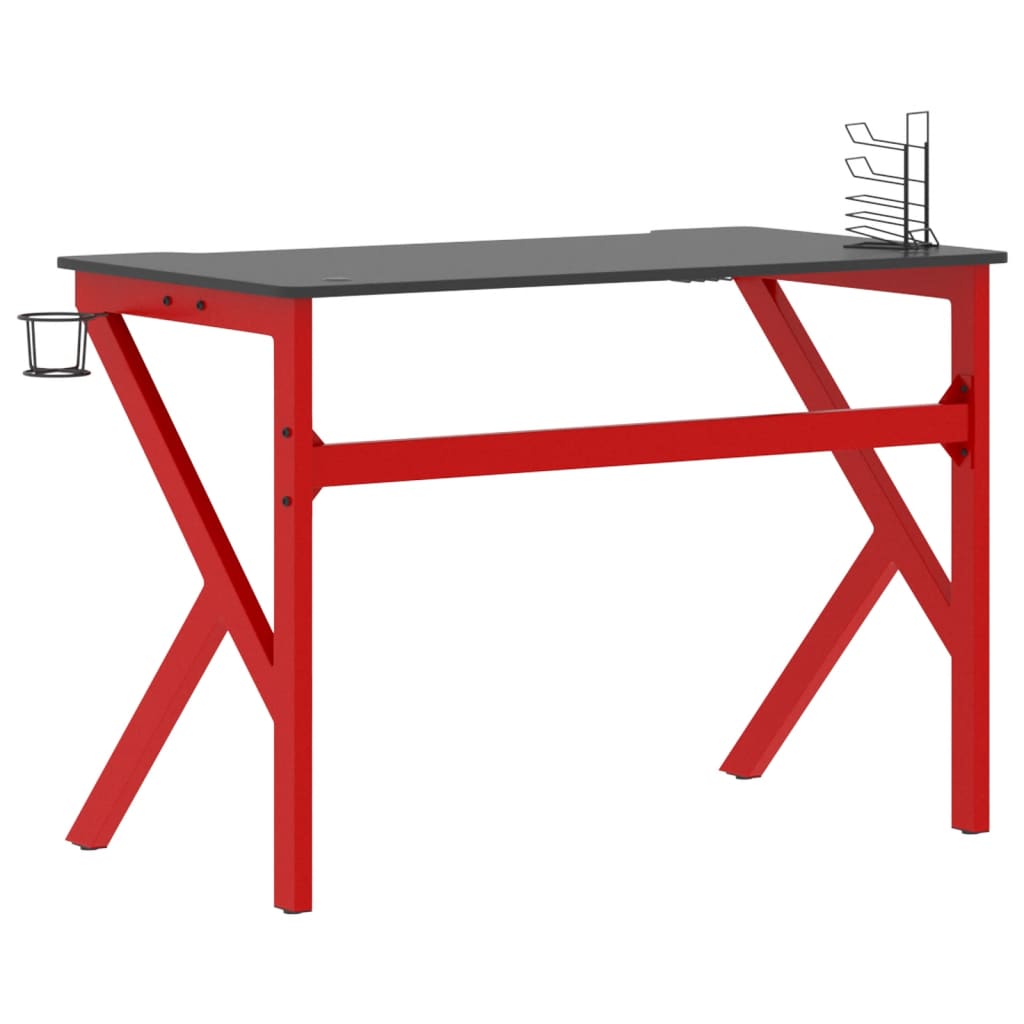 Gaming Schreibtisch mit K-Gestell Schwarz und Rot 110x60x75 cm