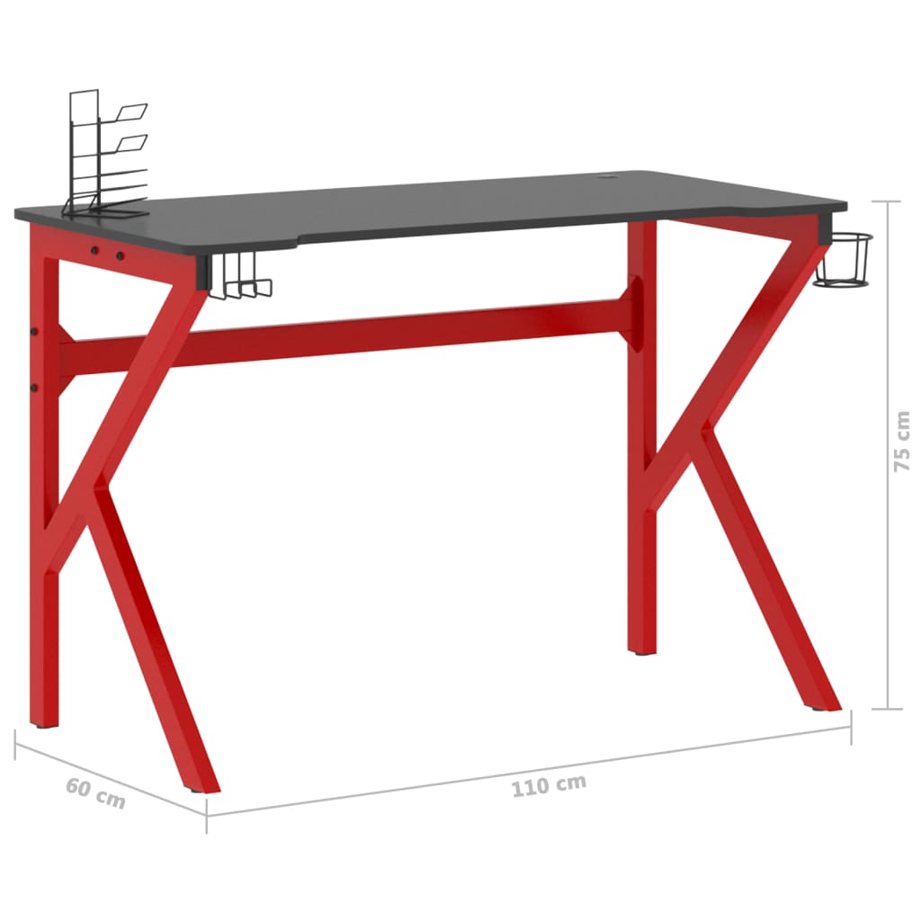Gaming Schreibtisch mit K-Gestell Schwarz und Rot 110x60x75 cm