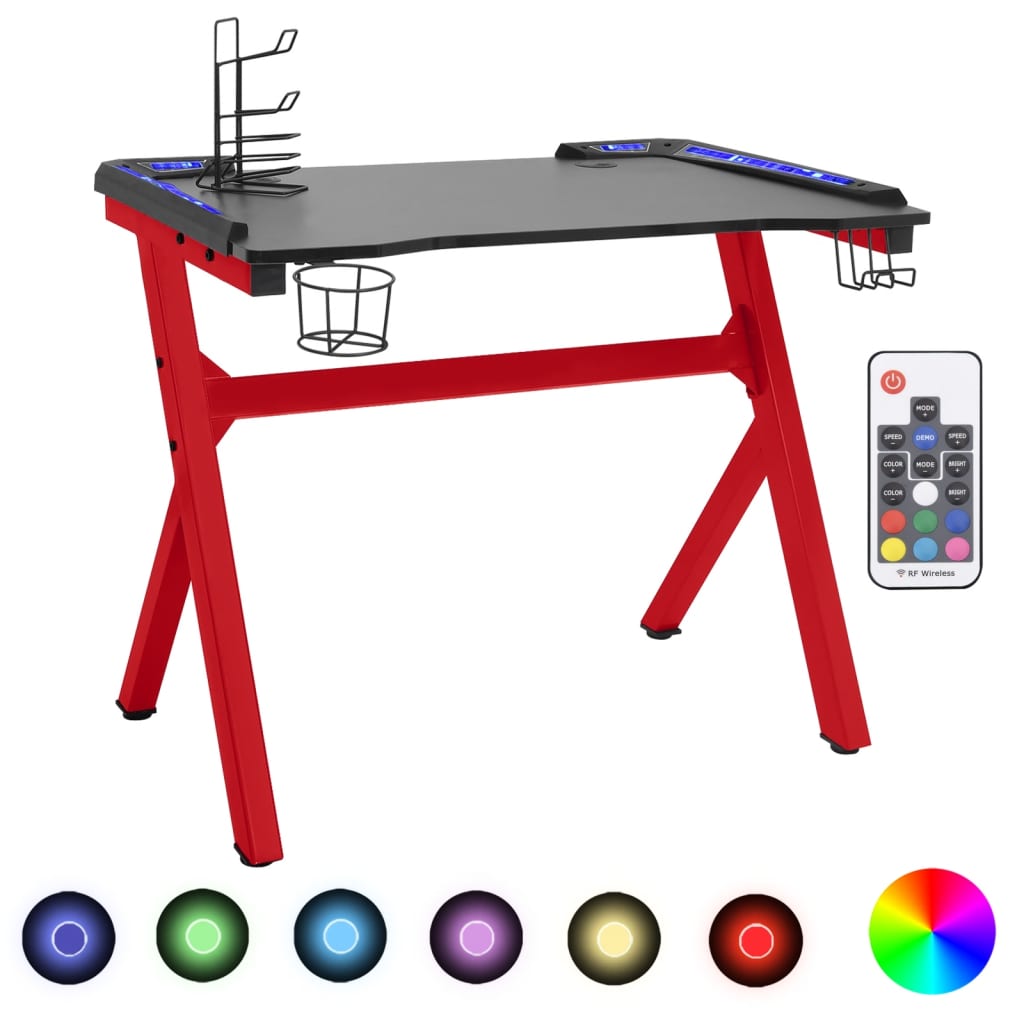 Gaming-Schreibtisch mit LED & Y-Gestell Schwarz Rot 110x60x75cm