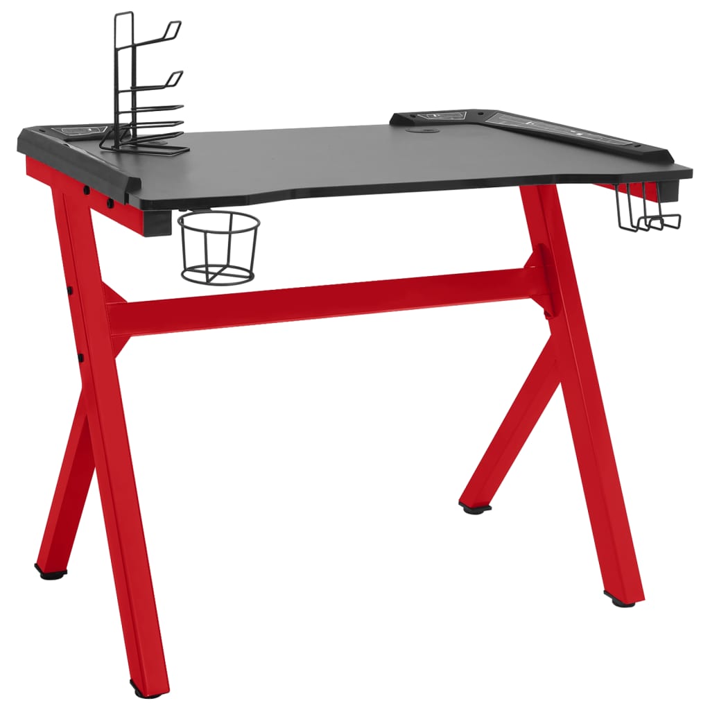 Gaming-Schreibtisch mit LED & Y-Gestell Schwarz Rot 110x60x75cm