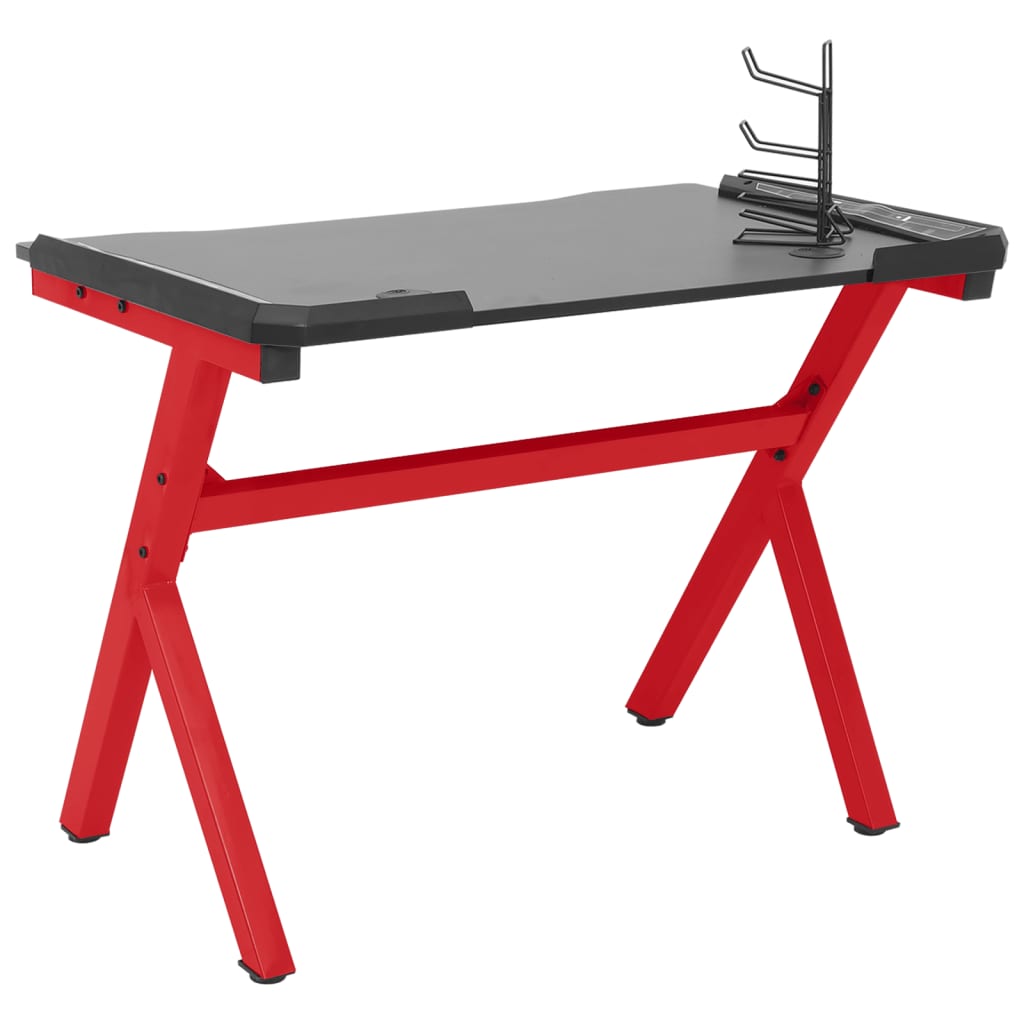 Gaming-Schreibtisch mit LED & Y-Gestell Schwarz Rot 110x60x75cm