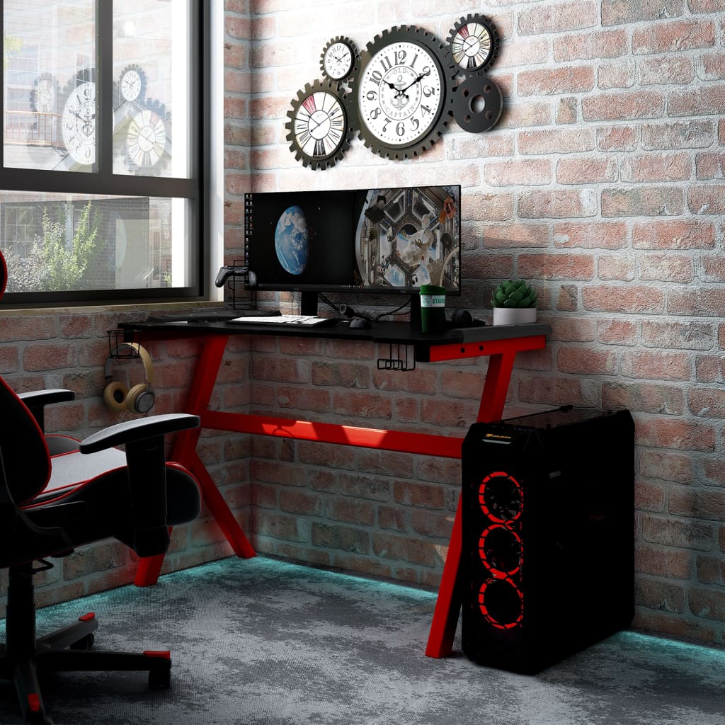 Gaming-Schreibtisch mit LED & Y-Gestell Schwarz Rot 110x60x75cm