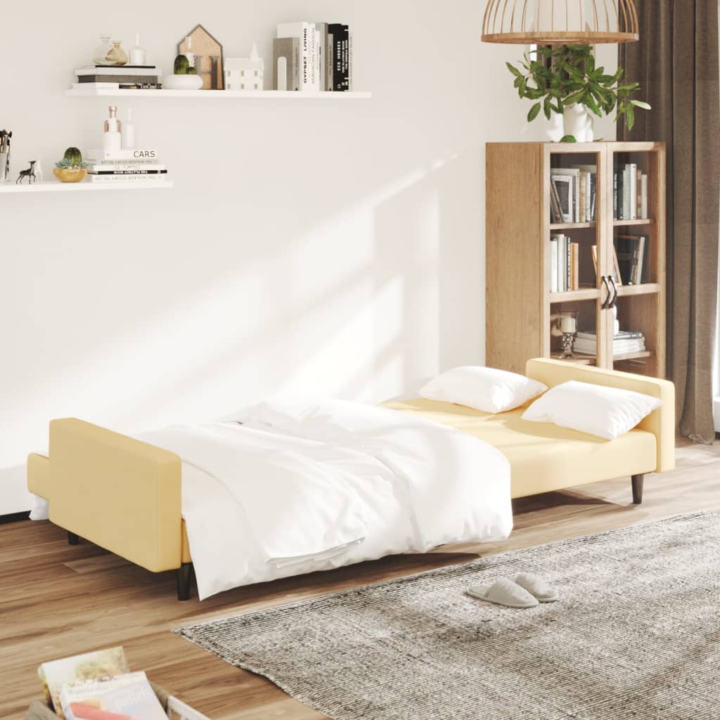 Schlafsofa 2-Sitzer Creme Samt