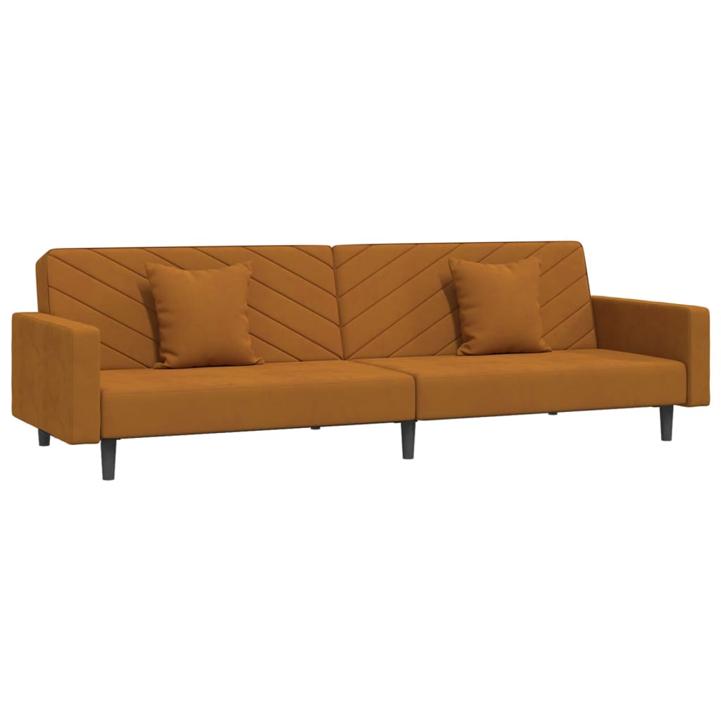 Schlafsofa 2-Sitzer mit 2 Kissen Braun Samt