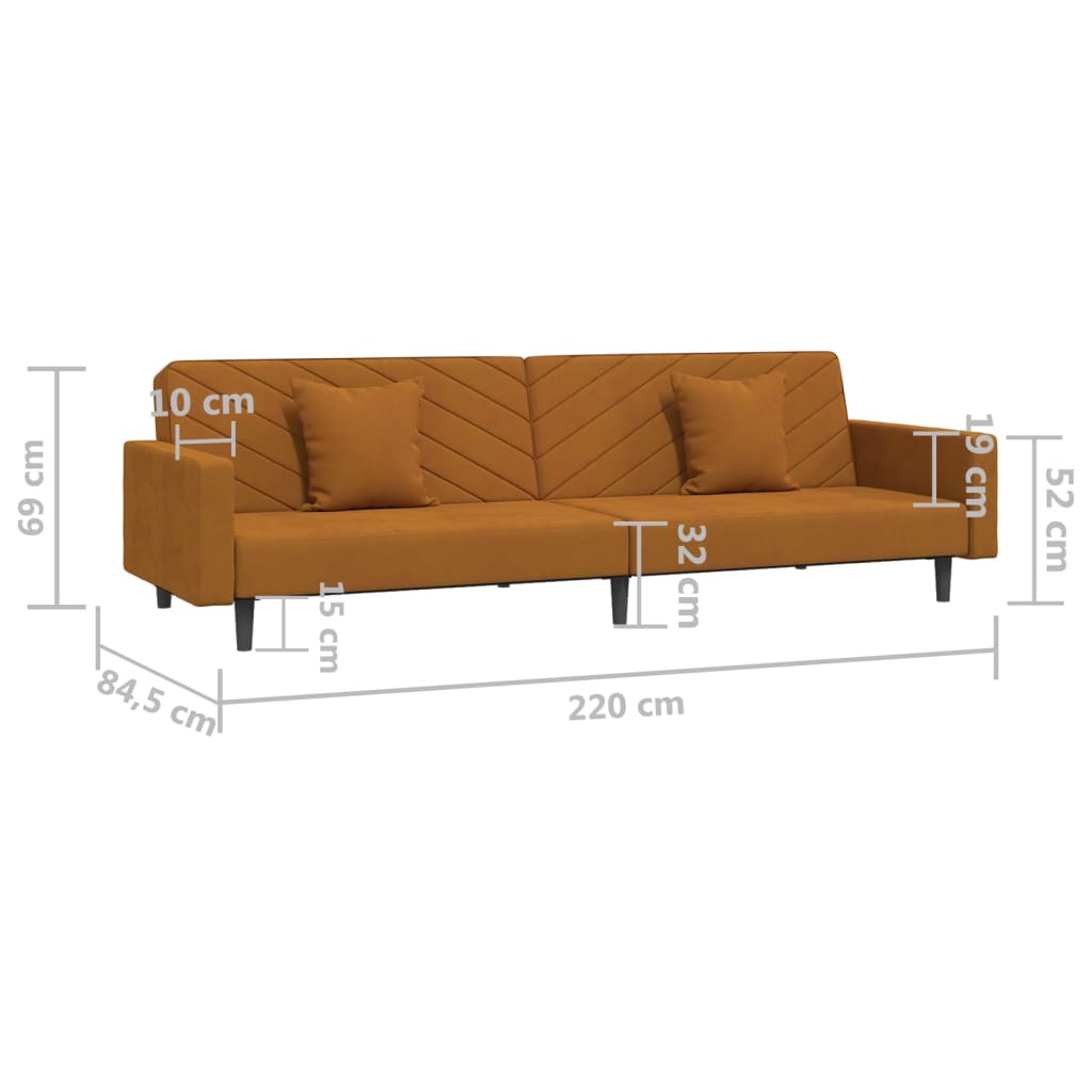 Schlafsofa 2-Sitzer mit 2 Kissen Braun Samt