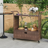 Thumbnail for Barwagen mit Schublade Braun 100x45x97 cm Poly Rattan