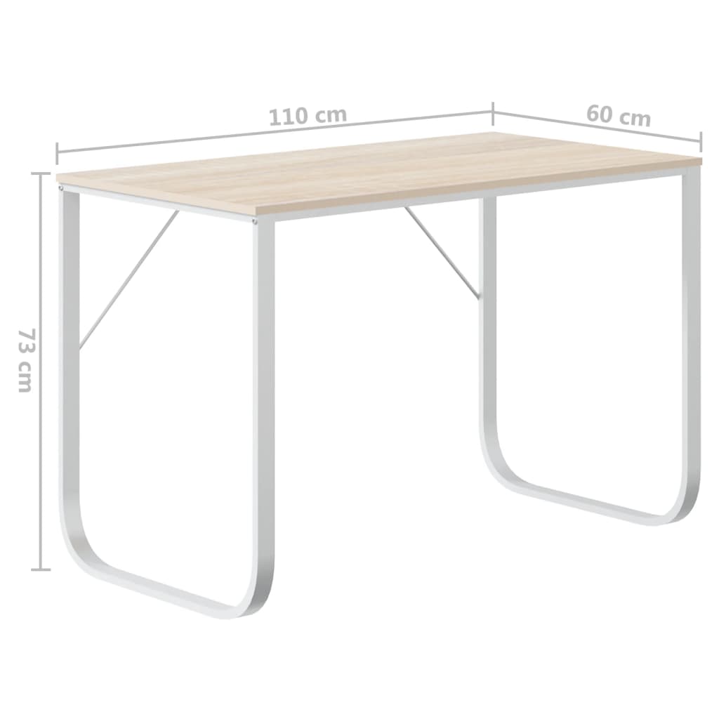 Computertisch Weiß und Eiche-Optik 110x60x73 cm Spanplatte