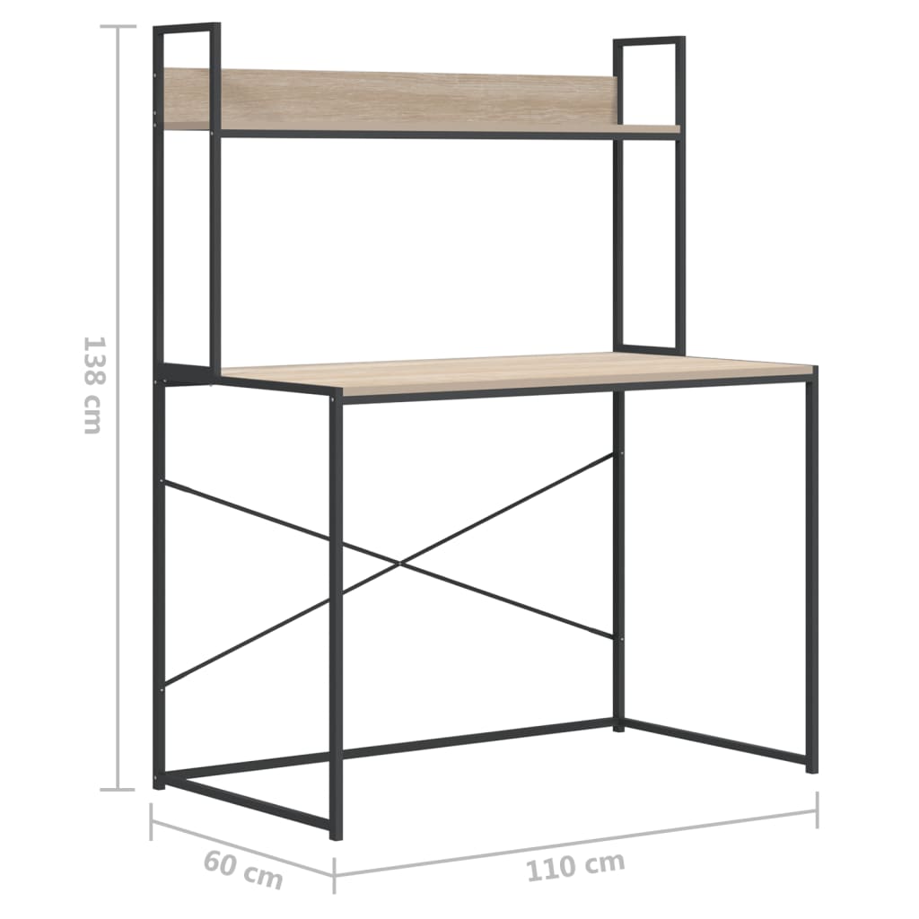 Computertisch Schwarz und Eiche-Optik 110x60x138 cm Spanplatte