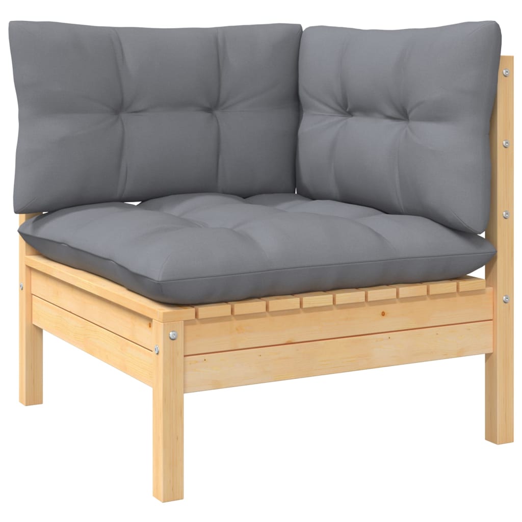 Garten-Ecksofa mit Grauen Kissen Massivholz Kiefer