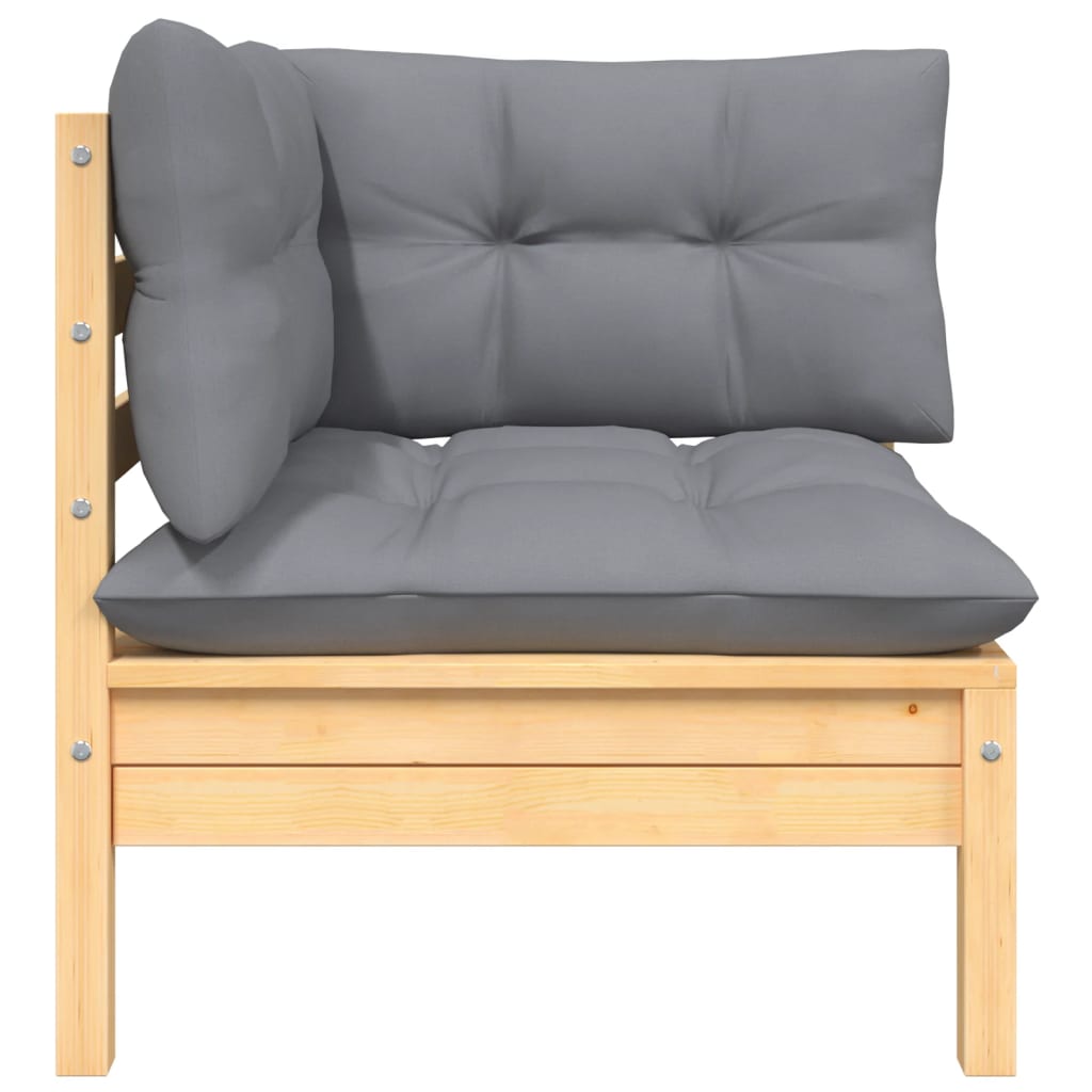 Garten-Ecksofa mit Grauen Kissen Massivholz Kiefer