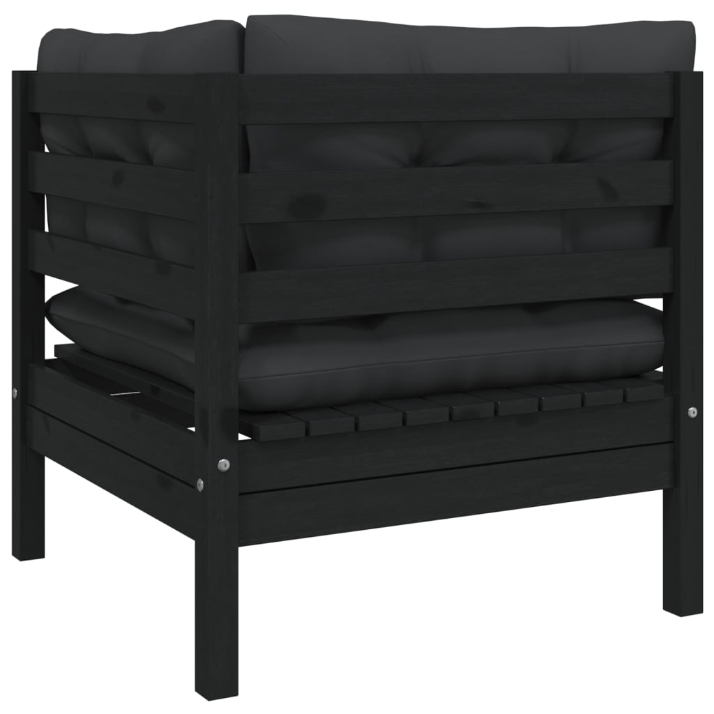 Garten-Ecksofa mit Kissen Schwarz Massivholz Kiefer