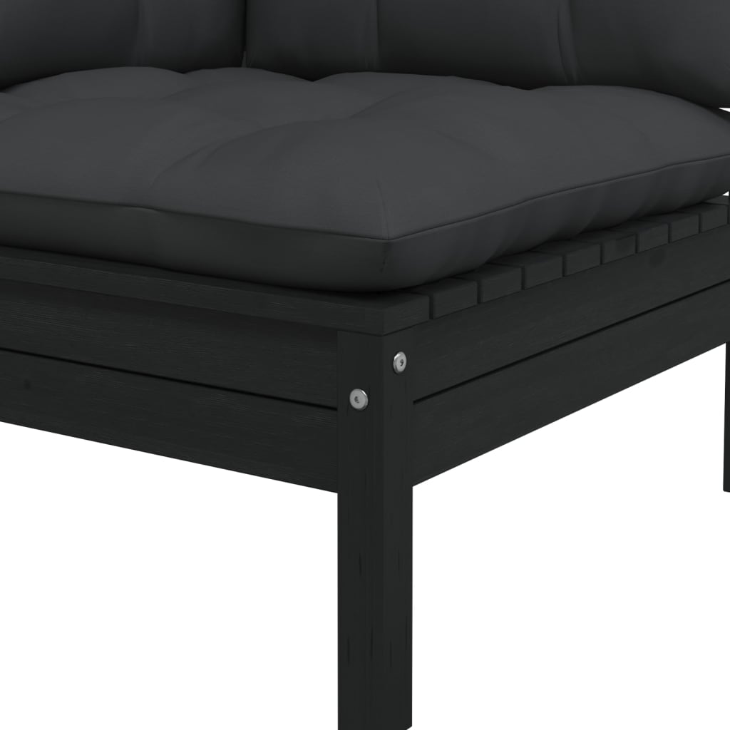 Garten-Ecksofa mit Kissen Schwarz Massivholz Kiefer