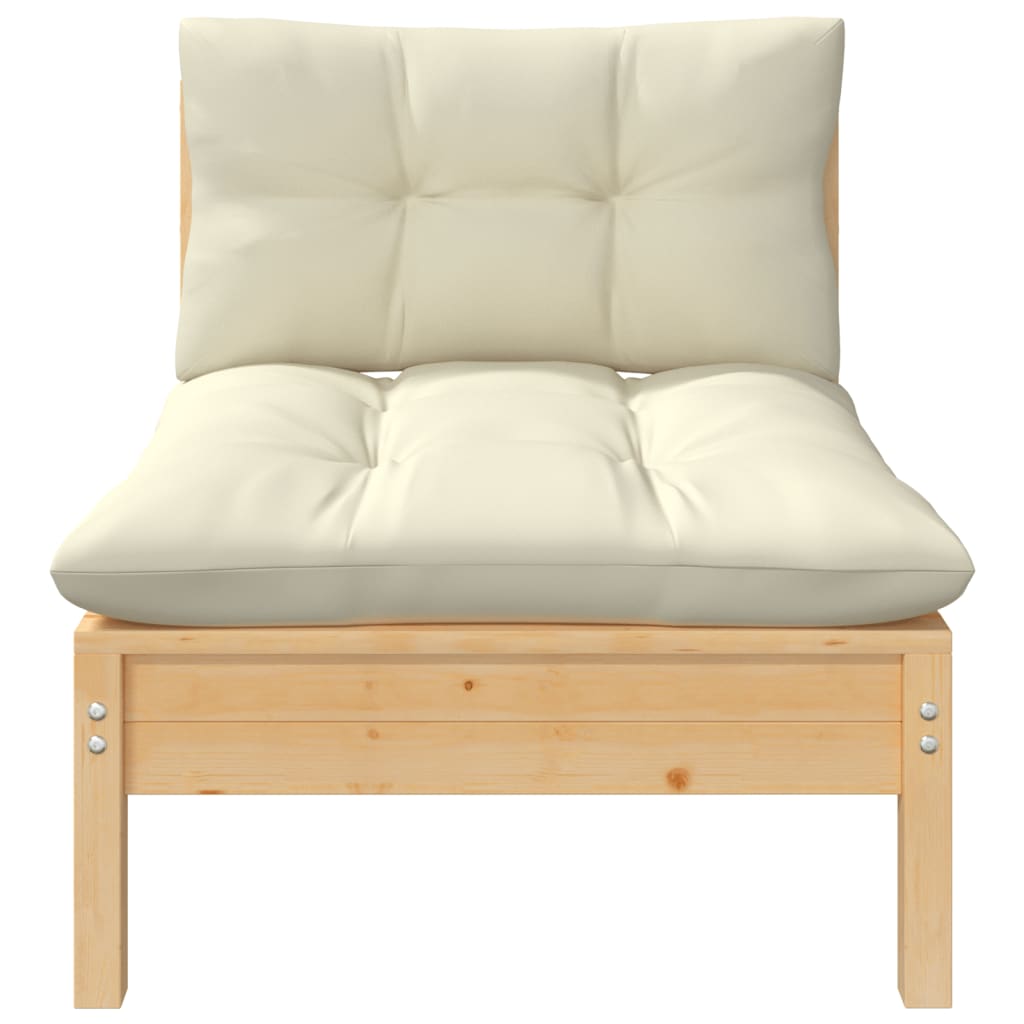Garten-Mittelsofa mit Kissen Creme Massivholz Kiefer