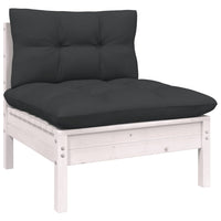 Thumbnail for Garten-Mittelsofa mit Kissen Weiß Massivholz Kiefer
