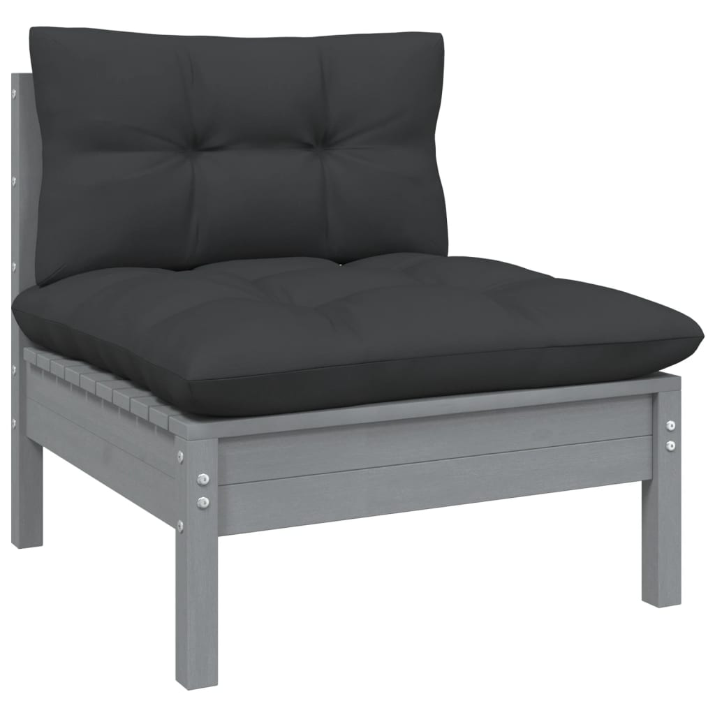 Garten-Mittelsofa mit Anthrazit Kissen Grau Massivholz Kiefer
