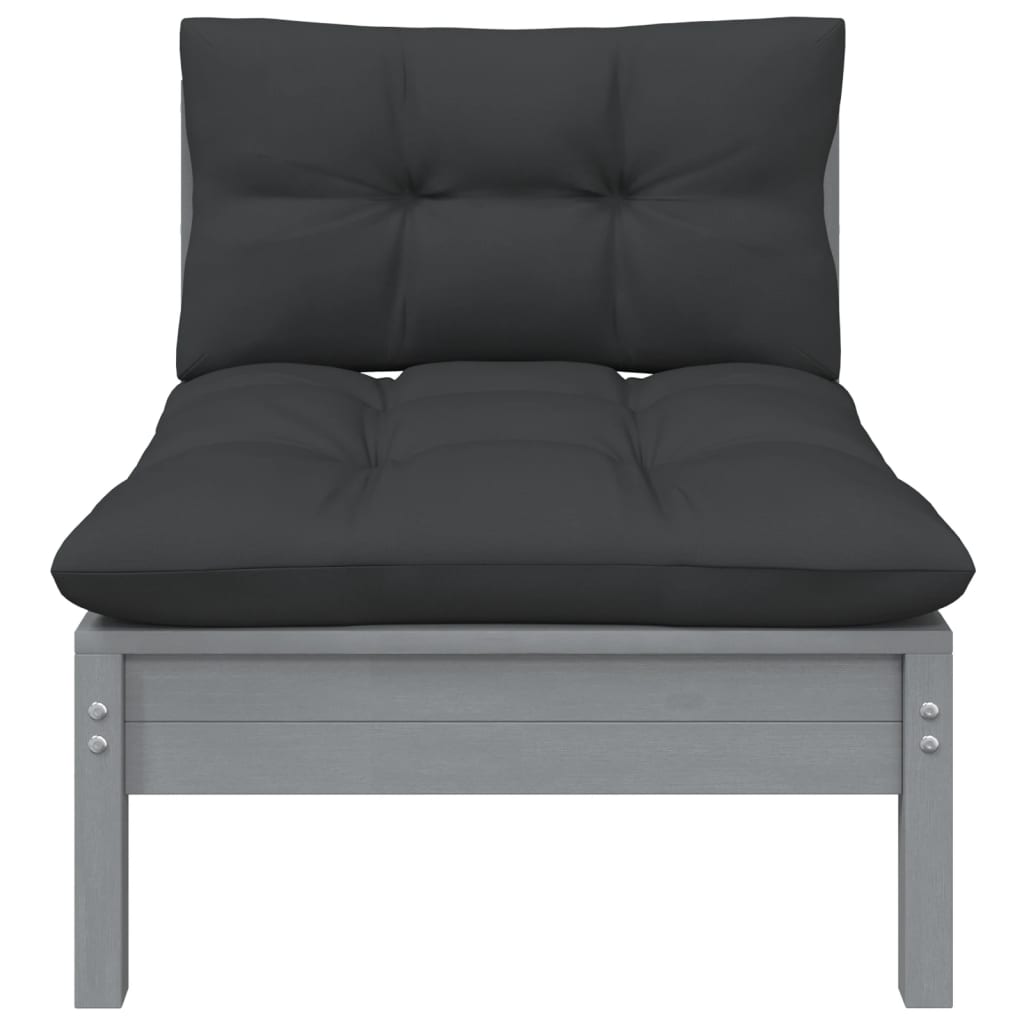 Garten-Mittelsofa mit Anthrazit Kissen Grau Massivholz Kiefer