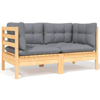 Thumbnail for 2-Sitzer-Gartensofa mit Grauen Kissen Massivholz Kiefer