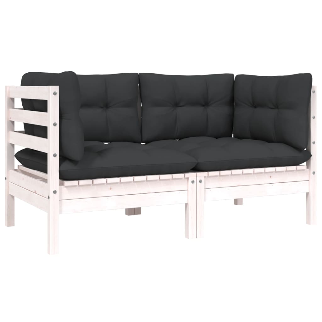 2-Sitzer-Gartensofa mit Kissen Weiß Massivholz Kiefer