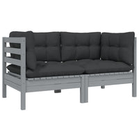 Thumbnail for 2-Sitzer-Gartensofa mit Kissen Grau Massivholz Kiefer