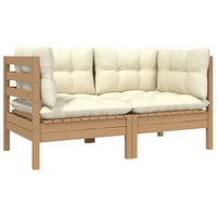 Thumbnail for 2-Sitzer-Gartensofa mit Kissen Creme Massivholz Kiefer