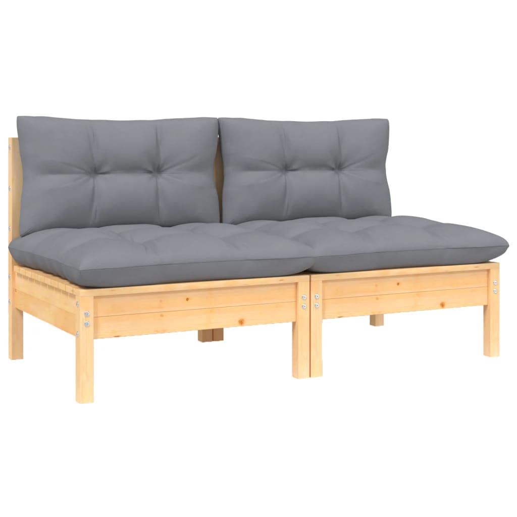 2-Sitzer-Gartensofa mit Grauen Kissen Massivholz Kiefer