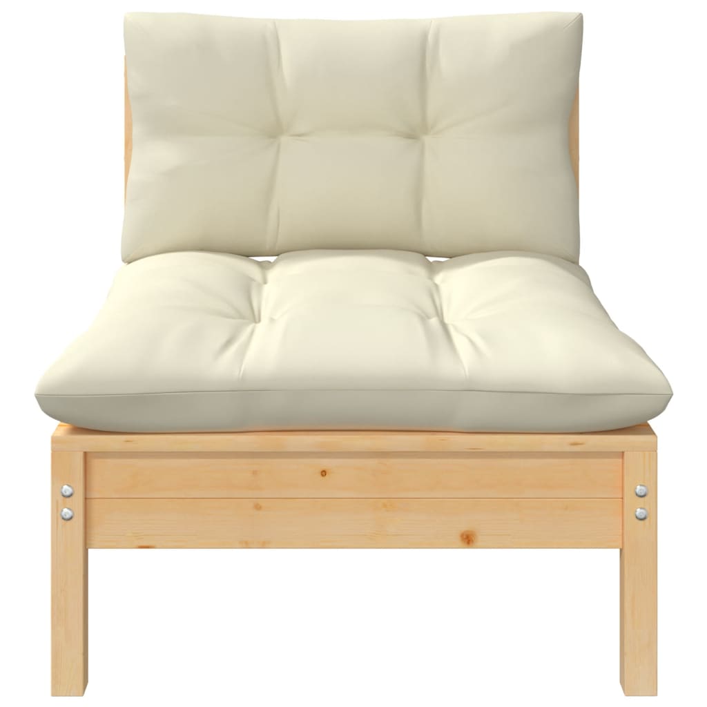 2-Sitzer-Gartensofa mit Creme Kissen Massivholz Kiefer