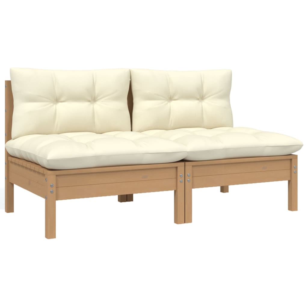 2-Sitzer-Gartensofa mit Kissen Creme Massivholz Kiefer