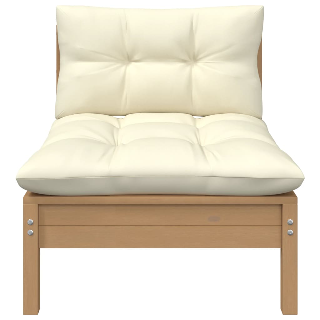 2-Sitzer-Gartensofa mit Kissen Creme Massivholz Kiefer