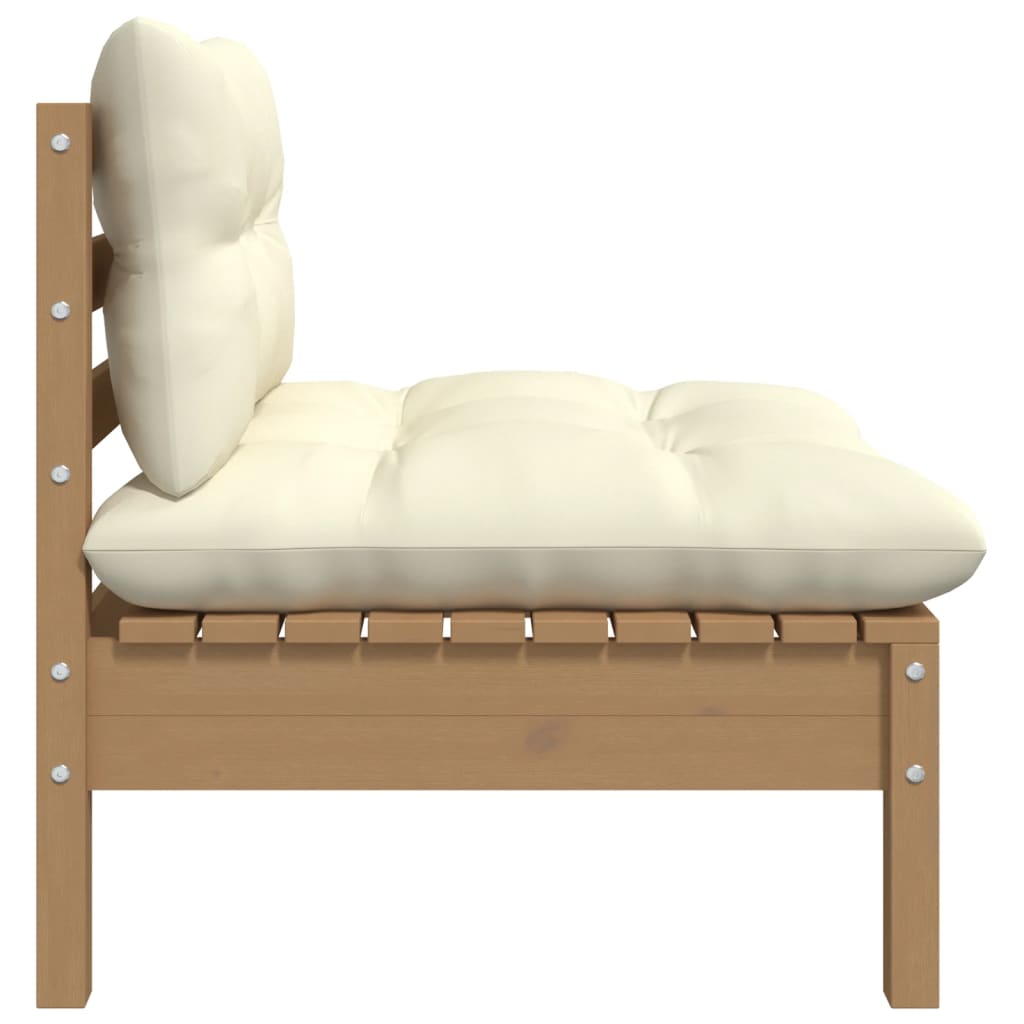 2-Sitzer-Gartensofa mit Kissen Creme Massivholz Kiefer