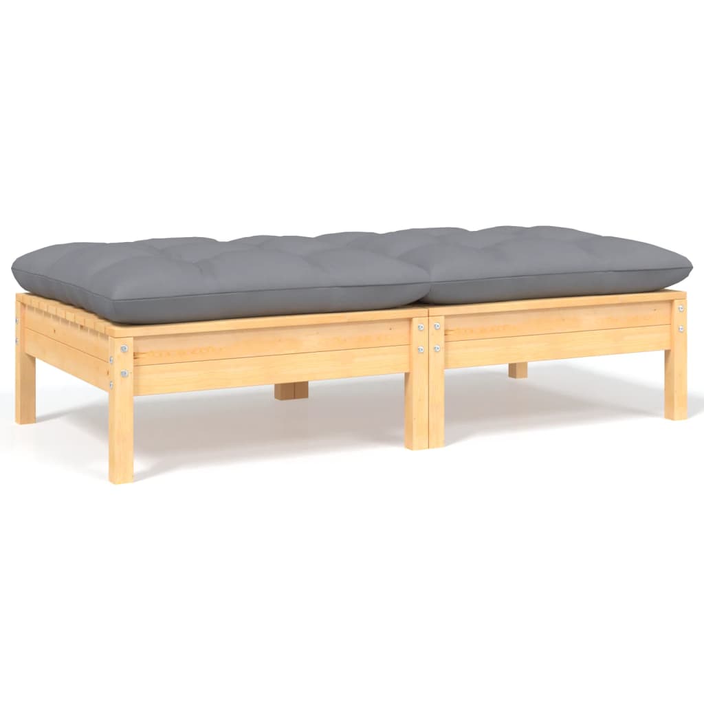 2-Sitzer-Gartensofa mit Grauen Kissen Massivholz Kiefer
