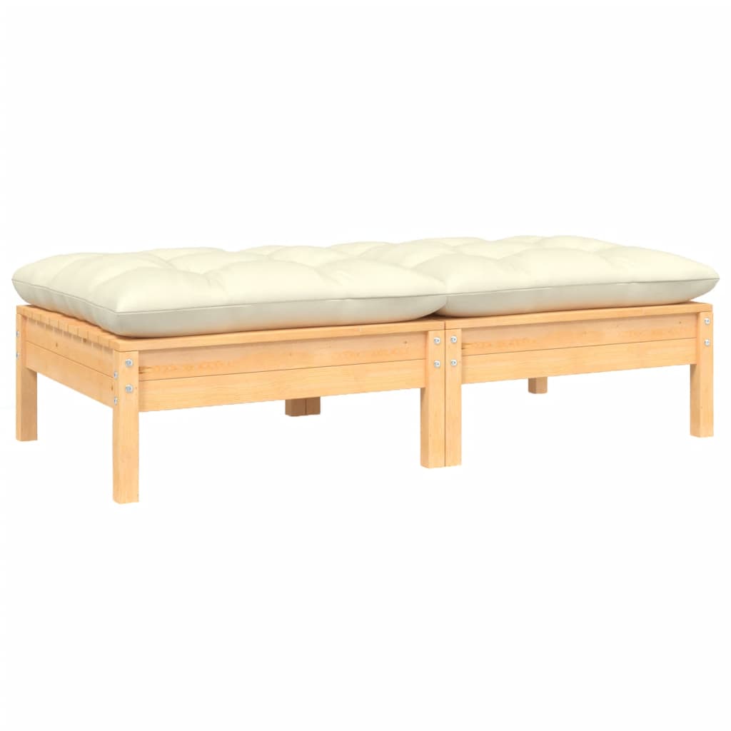 2-Sitzer-Gartensofa mit Creme Kissen Massivholz Kiefer