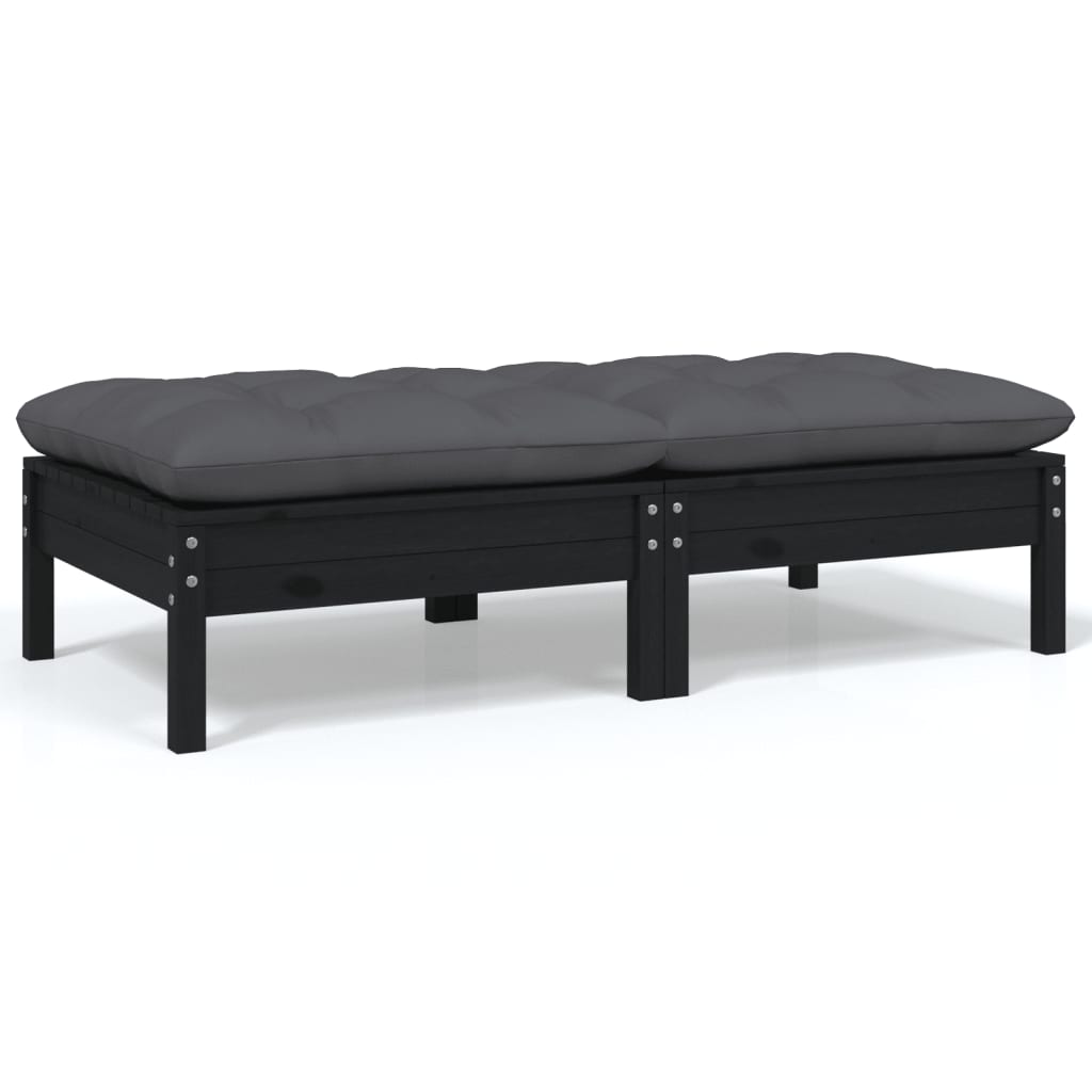 2-Sitzer-Gartensofa mit Kissen Schwarz Massivholz Kiefer