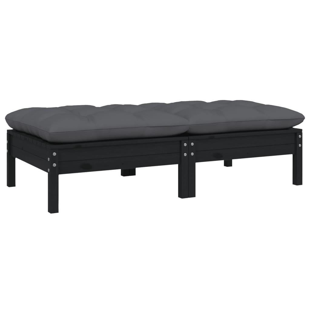 2-Sitzer-Gartensofa mit Kissen Schwarz Massivholz Kiefer