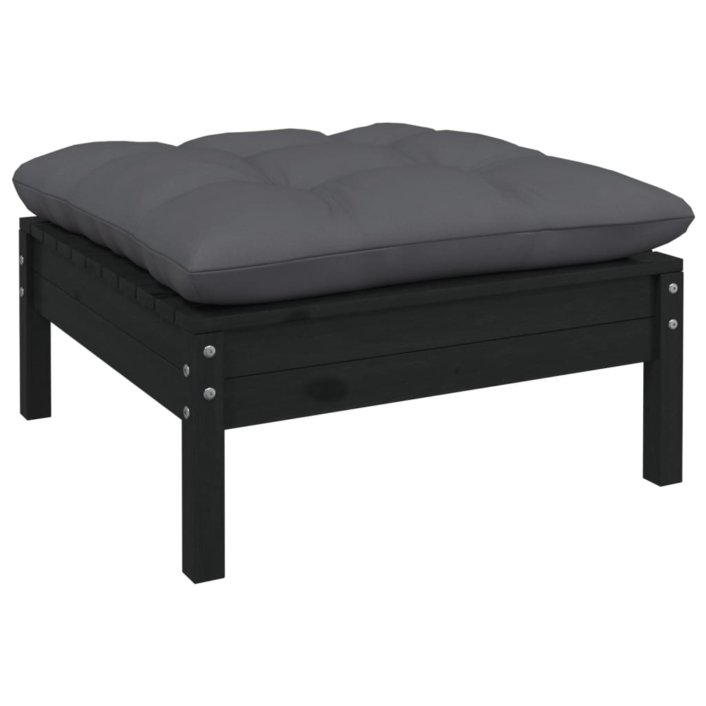 2-Sitzer-Gartensofa mit Kissen Schwarz Massivholz Kiefer