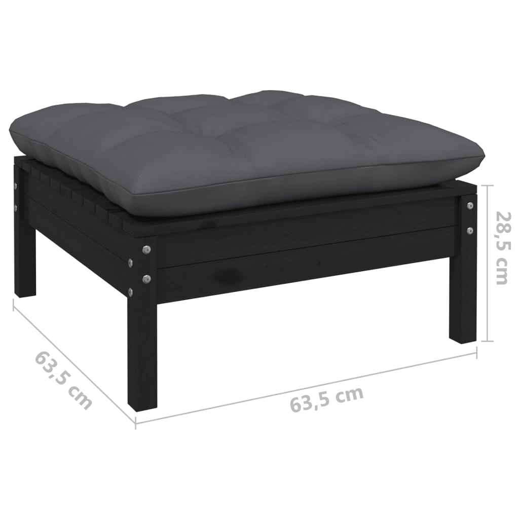2-Sitzer-Gartensofa mit Kissen Schwarz Massivholz Kiefer