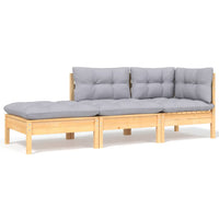 Thumbnail for 3-tlg. Garten-Lounge-Set mit Grauen Kissen Kiefer Massivholz