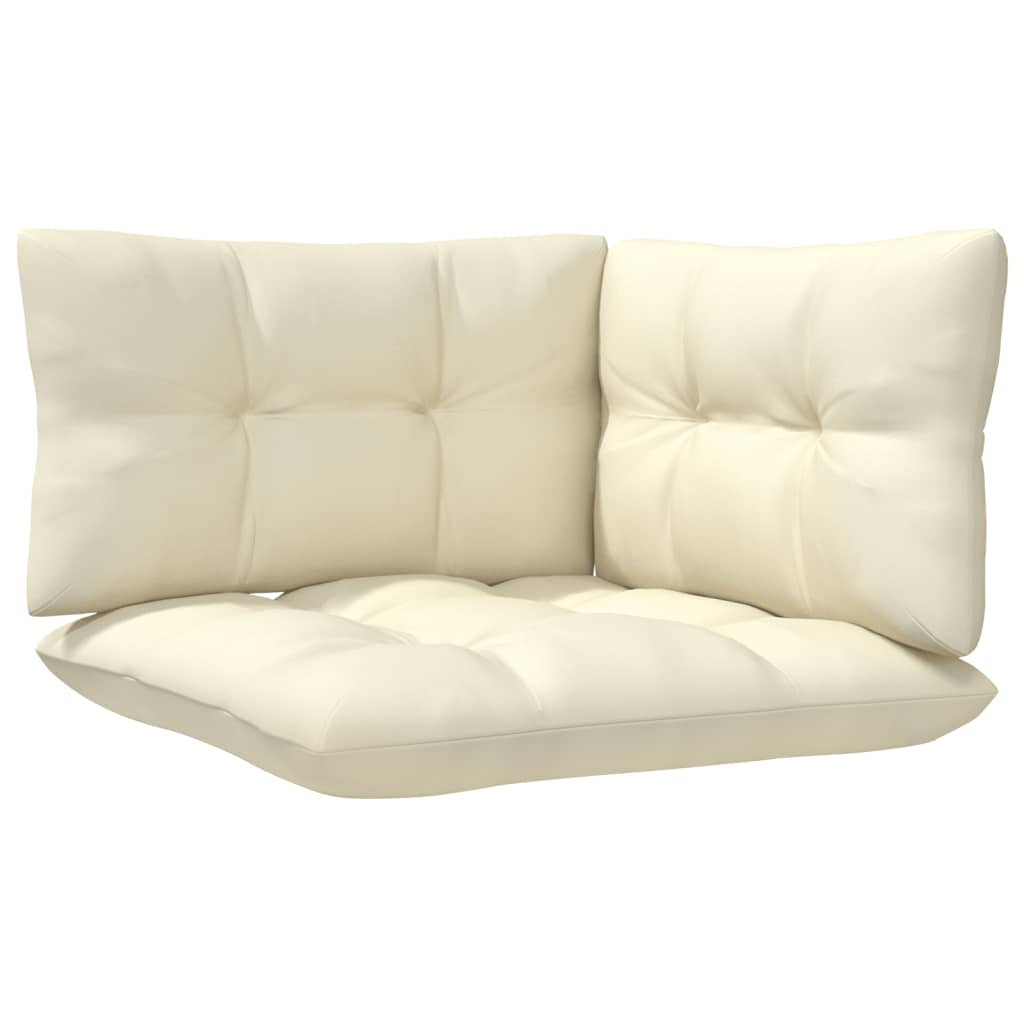 3-tlg. Garten-Lounge-Set mit Kissen Creme Massivholz Kiefer