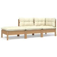 Thumbnail for 3-tlg. Garten-Lounge-Set mit Kissen Creme Massivholz Kiefer