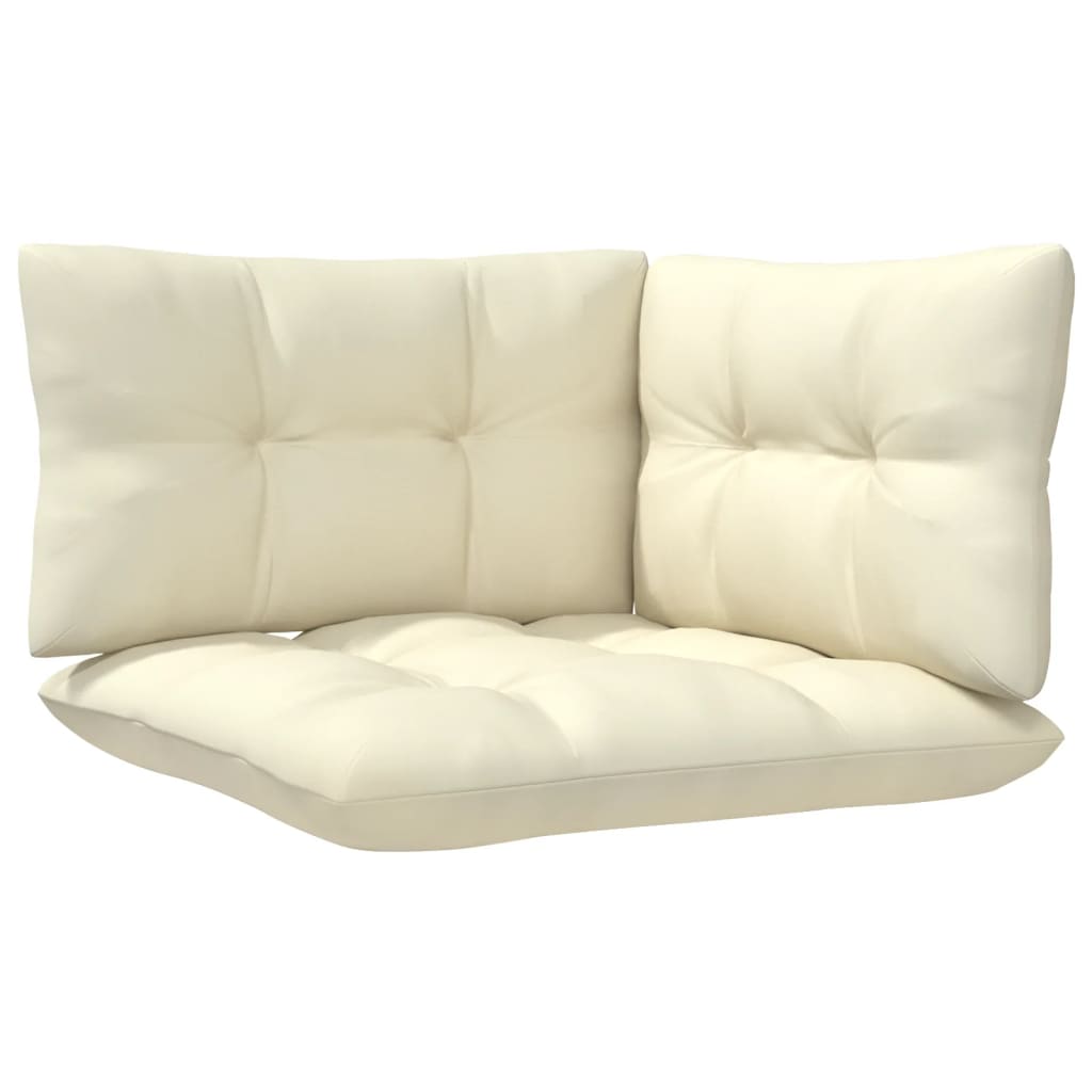 3-tlg. Garten-Lounge-Set mit Kissen Creme Massivholz Kiefer