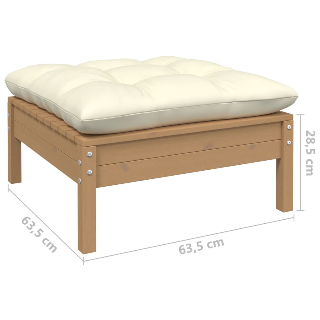 3-tlg. Garten-Lounge-Set mit Kissen Creme Massivholz Kiefer
