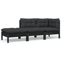 Thumbnail for 3-tlg. Garten-Lounge-Set mit Kissen Schwarz Massivholz Kiefer