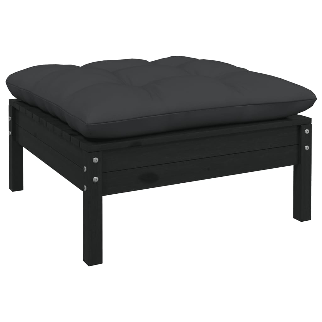 3-tlg. Garten-Lounge-Set mit Kissen Schwarz Massivholz Kiefer