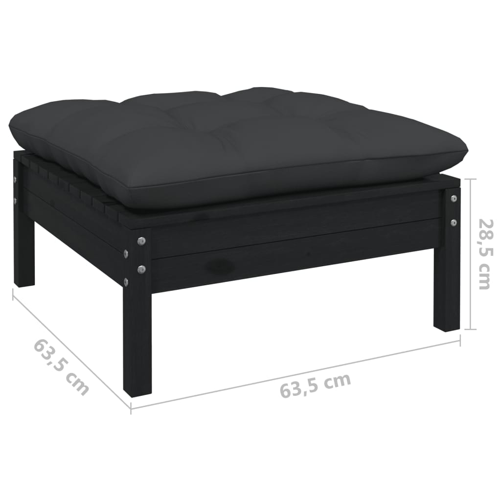 3-tlg. Garten-Lounge-Set mit Kissen Schwarz Massivholz Kiefer