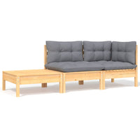Thumbnail for 3-tlg. Garten-Lounge-Set mit Grauen Kissen Kiefer Massivholz