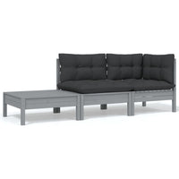 Thumbnail for 3-tlg. Garten-Lounge-Set mit Kissen Grau Kiefer Massivholz
