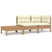Thumbnail for 3-tlg. Garten-Lounge-Set mit Kissen Creme Massivholz Kiefer