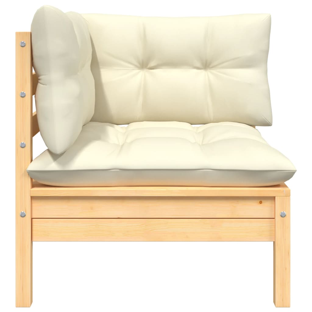 3-tlg. Garten-Lounge-Set mit Creme Kissen Massivholz Kiefer