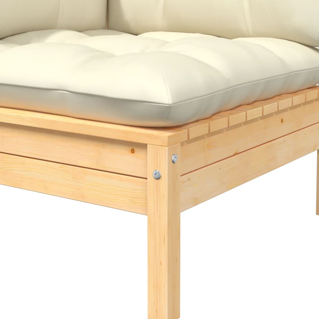 3-tlg. Garten-Lounge-Set mit Creme Kissen Massivholz Kiefer