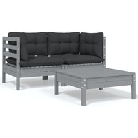 Thumbnail for 3-tlg. Garten-Lounge-Set mit Kissen Grau Kiefer Massivholz