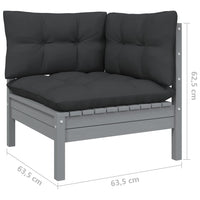 Thumbnail for 3-tlg. Garten-Lounge-Set mit Kissen Grau Kiefer Massivholz